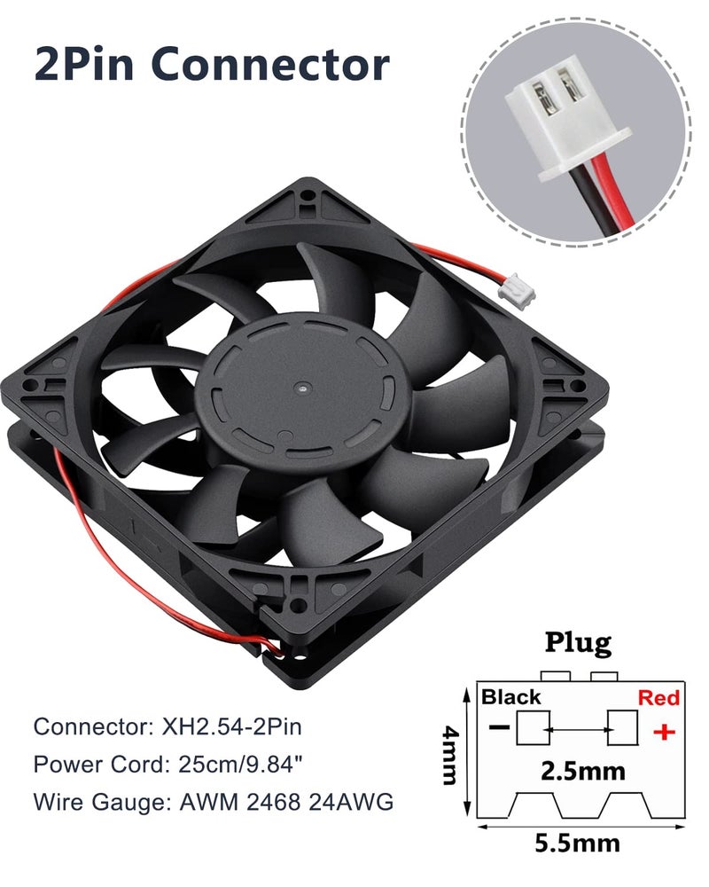 GDSTIME 120mm x 25mm High Static Pressure PC Fan 24V, Dual Ball Bearing High Performance DC Brushless Case Cooling Fan 2-Pin - Image 5